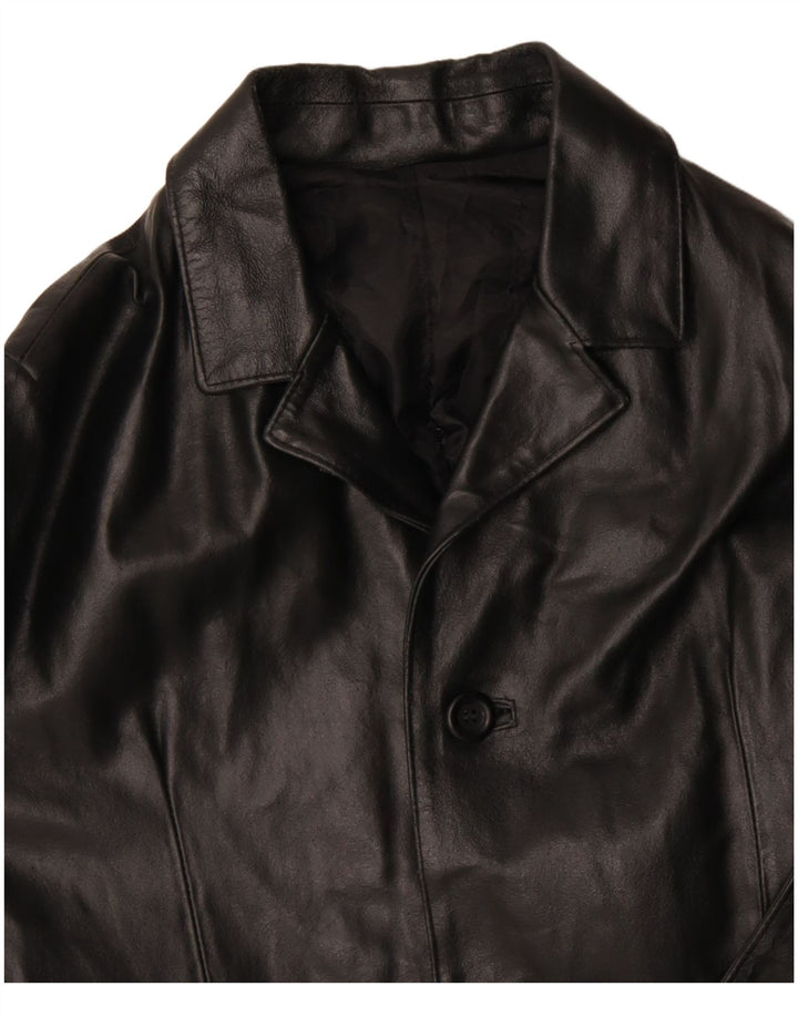 VINTAGE Mens Leather Coat UK 36 Small Black Leather