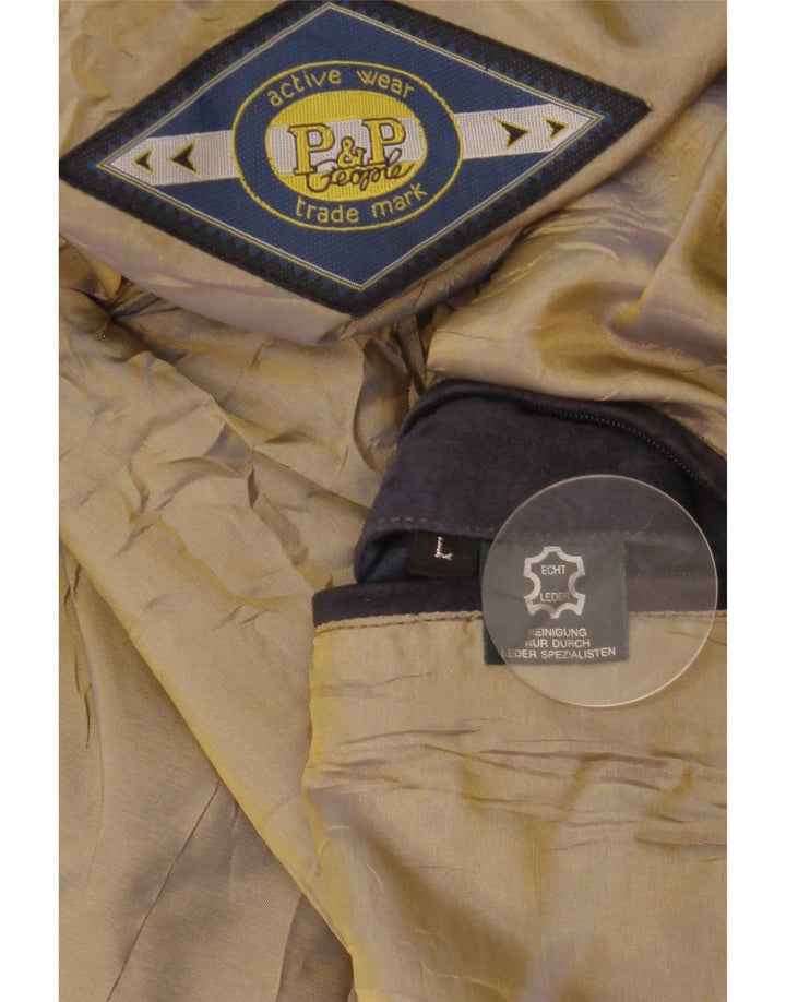 P&P People Mens Suede Bomber Jacket UK 40 Large Navy Blue Leather