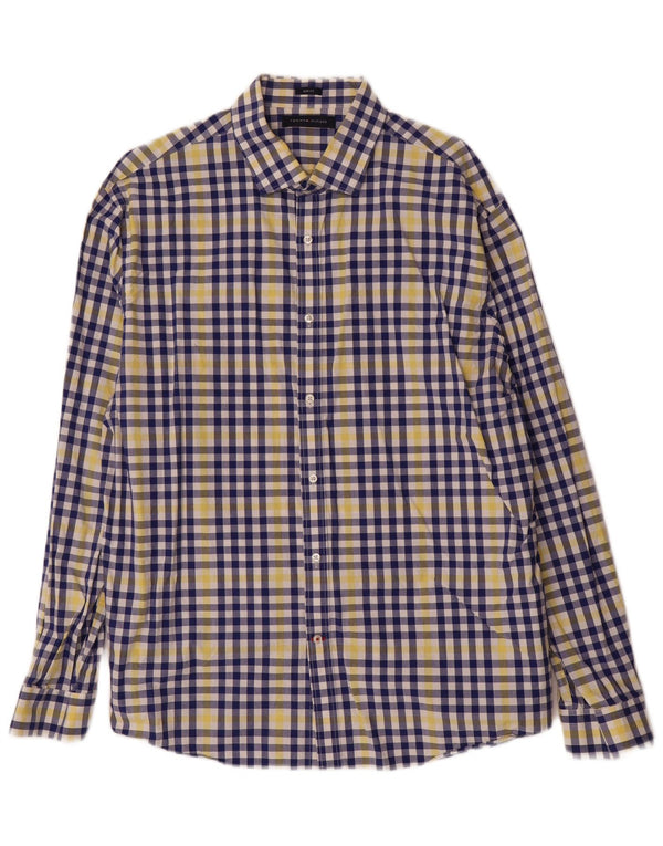 Tommy Hilfiger Mens Slim Fit Shirt Size 17 1/2 XL Blue Check Cotton