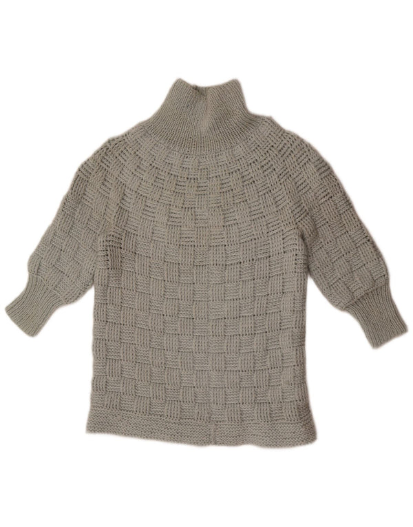 Vintage Womens 3/4 Sleeve Turtle Neck Jumper Sweater UK 14 Medium Grey