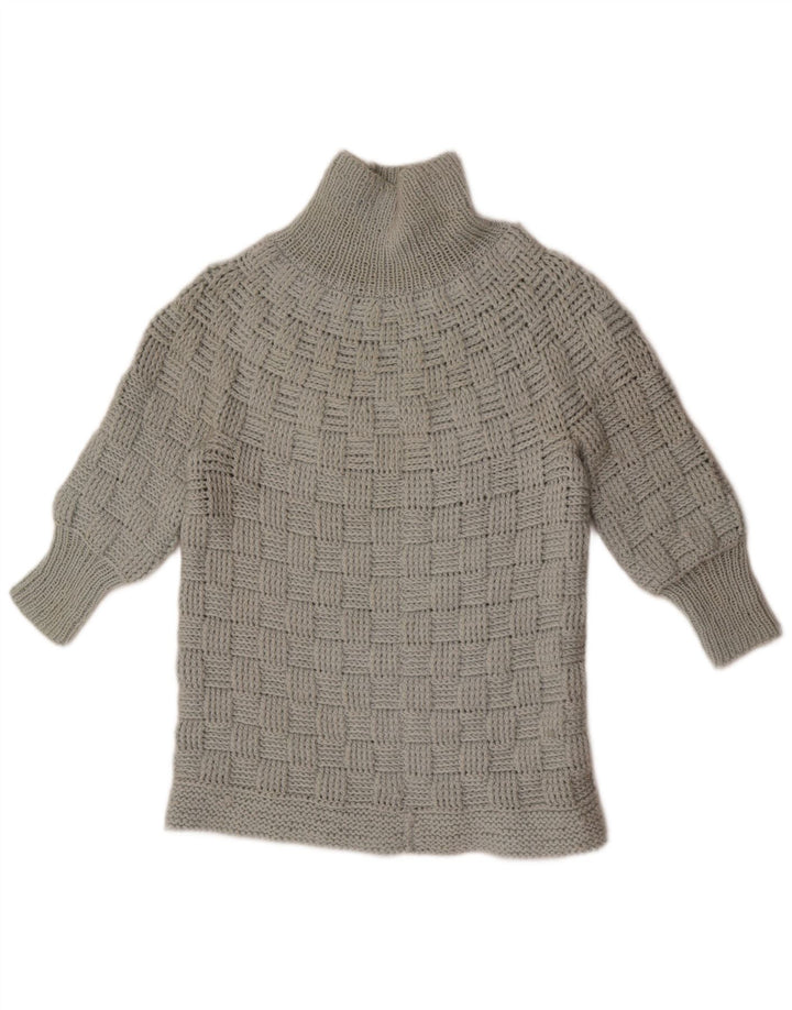 Vintage Womens 3/4 Sleeve Turtle Neck Jumper Sweater UK 14 Medium Grey