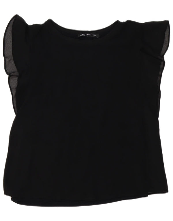 Zara Womens Blouse Top UK 14 Medium Black