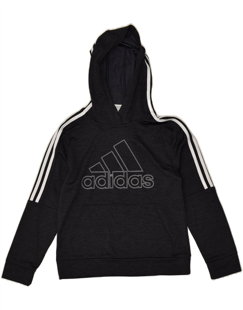 ADIDAS Boys Graphic Hoodie Jumper 10-11 Years Medium Grey Polyester | Vintage Adidas | Thrift | Second-Hand Adidas | Used Clothing | Messina Hembry 