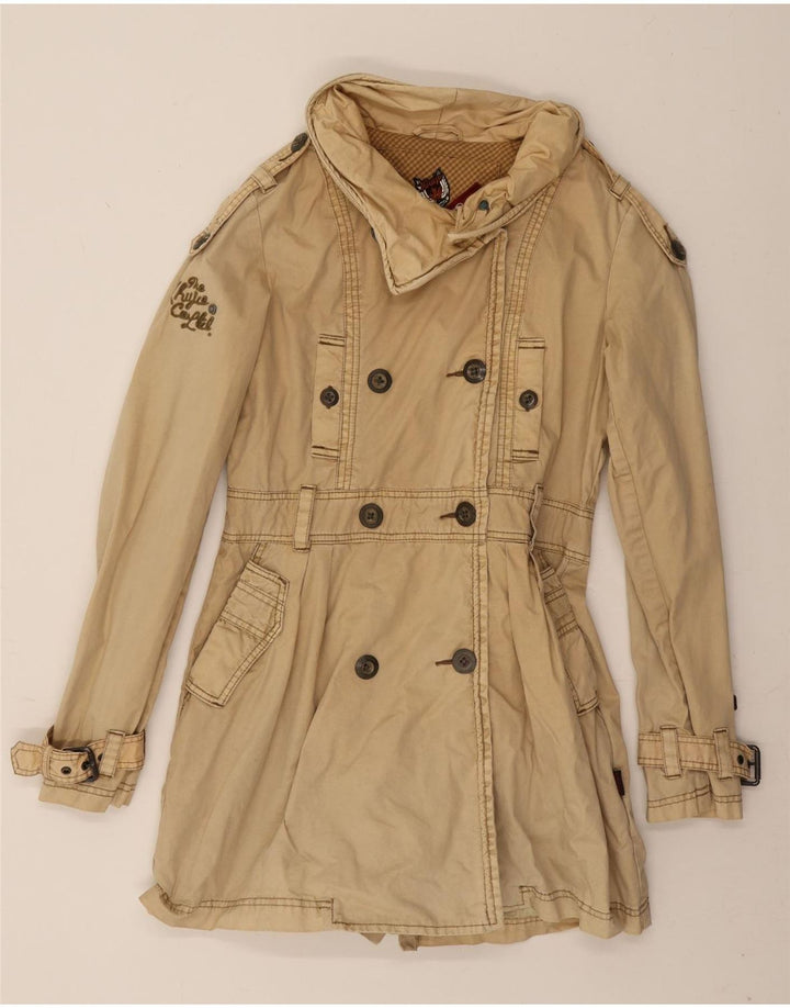 KHUJO Womens Trench Coat UK 14 Medium Beige Cotton