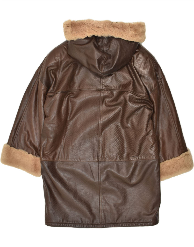 PIERRE CARDIN Womens Hooded Shearling Coat IT 44 Medium Brown Leather | Vintage Pierre Cardin | Thrift | Second-Hand Pierre Cardin | Used Clothing | Messina Hembry 