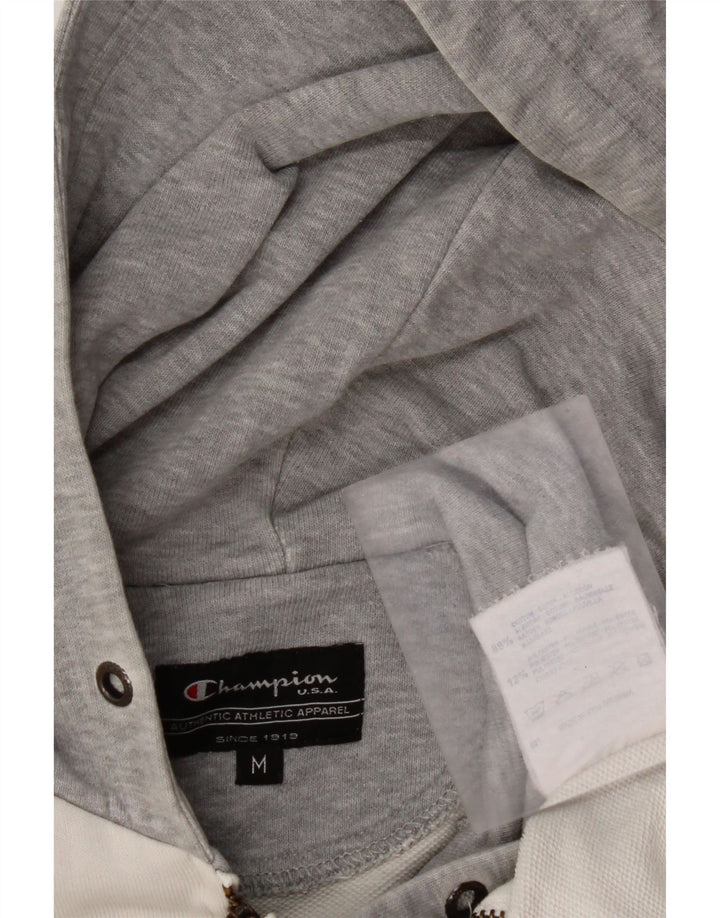 CHAMPION Womens Zip Hoodie Sweater UK 14 Medium White Colourblock Cotton