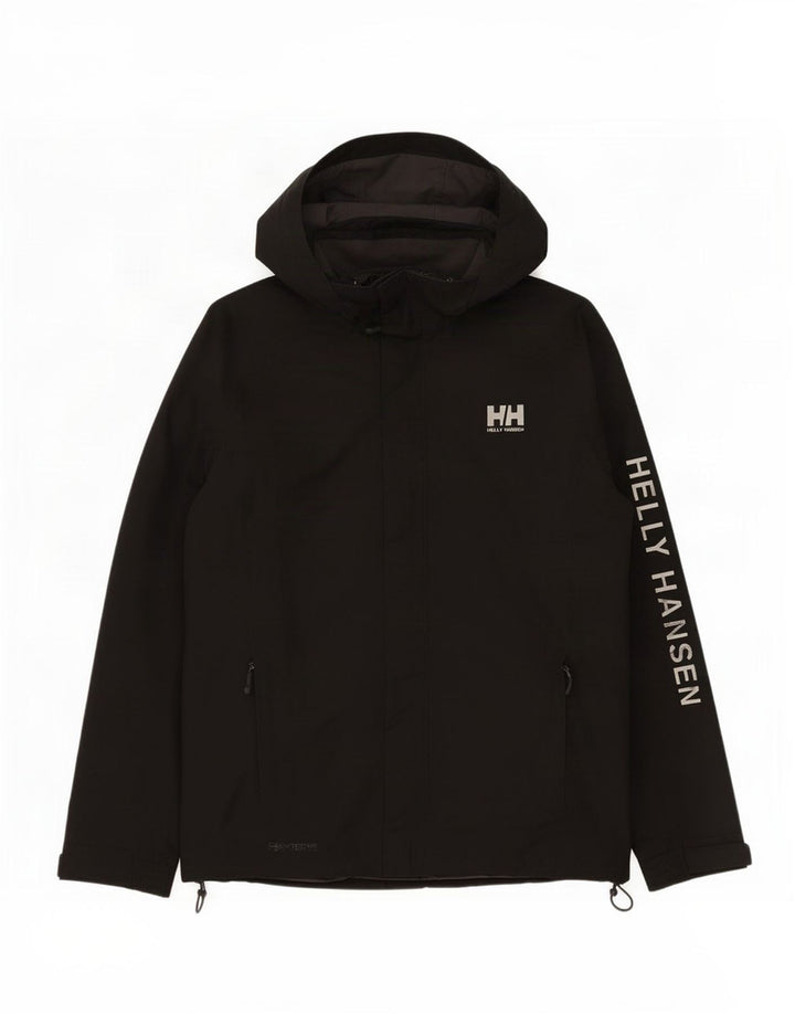 Helly Hansen Mens Graphic Hooded Rain Jacket UK 40 Large Black Polyester