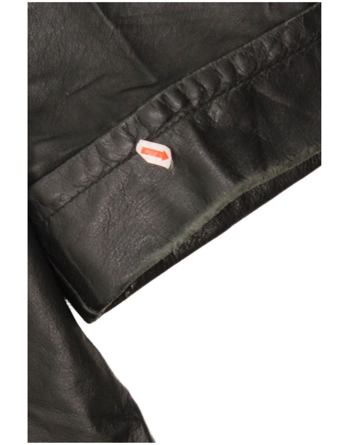 VINTAGE Womens Leather Coat IT 48 XL Black