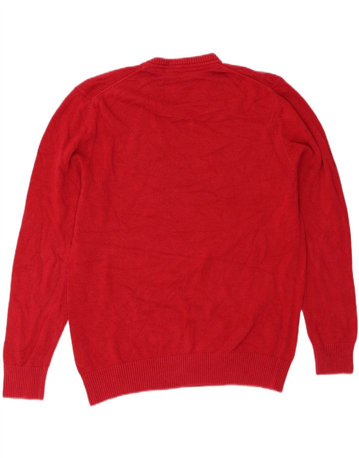 CREW CLOTHING Mens V-Neck Jumper Sweater Large Red Cotton