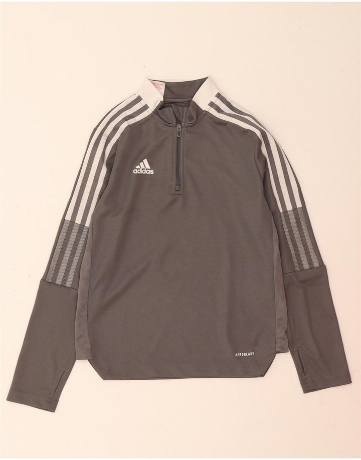 ADIDAS Boys Aeroready Zip Neck Pullover Tracksuit Top 9-10 Years Grey Vintage Adidas and Second-Hand Adidas from Messina Hembry 