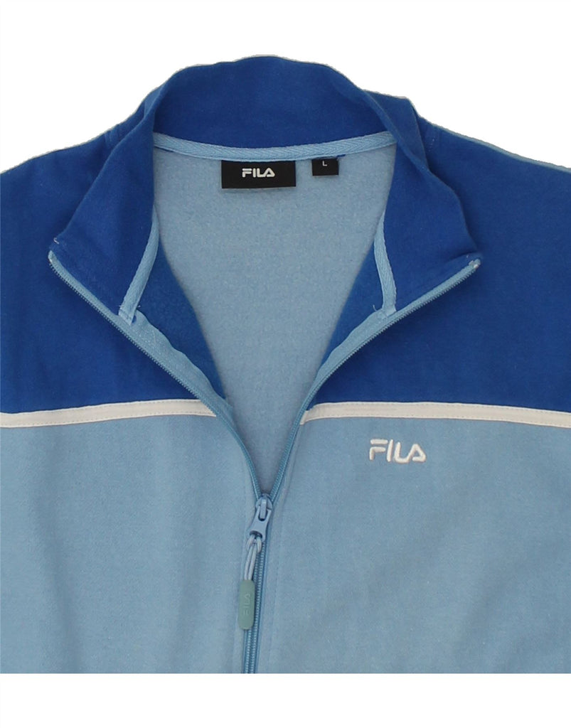 FILA Womens Tracksuit Top Jacket UK 14 Large Blue Colourblock Cotton | Vintage Fila | Thrift | Second-Hand Fila | Used Clothing | Messina Hembry 