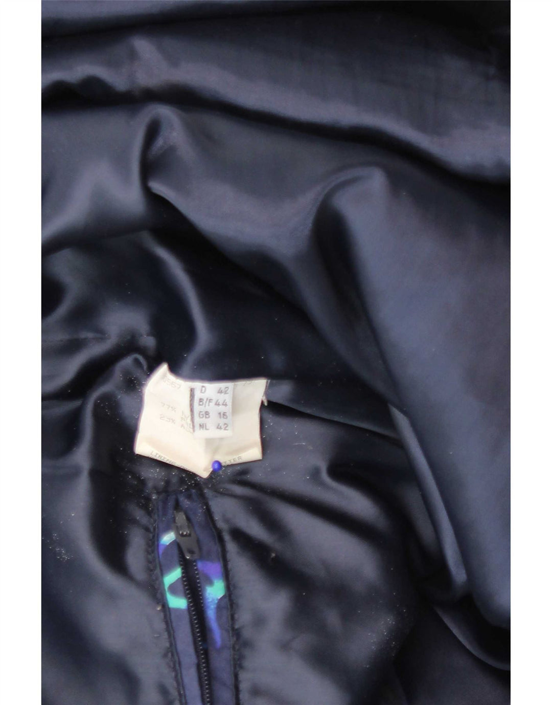 FUCHS & SCHMITT Womens Hooded Padded Jacket UK 16 Large Navy Blue Geometric