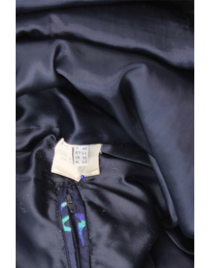 FUCHS & SCHMITT Womens Hooded Padded Jacket UK 16 Large Navy Blue Geometric