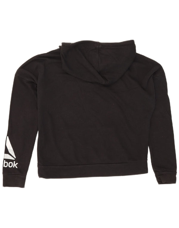 Reebok Womens Graphic Oversized Hoodie Jumper UK 12/14 Medium Black Cotton