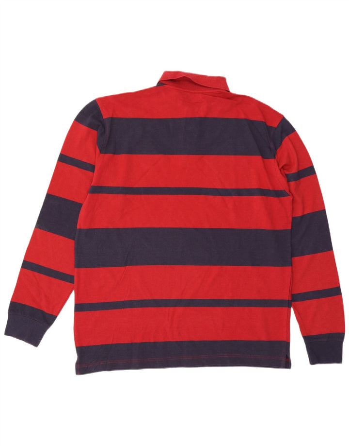 ASICS Mens Long Sleeve Polo Shirt Large Red Striped Cotton