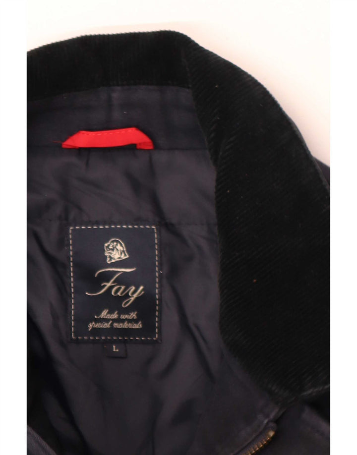 Fay Mens 3 Button Windbreaker Jacket UK 40 Large Navy Blue Cotton