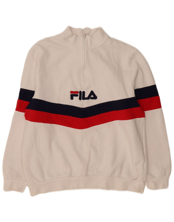 Fila Womens Graphic Zip Neck Sweatshirt Jumper UK 18 XL White Colourblock