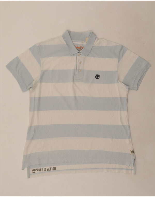 Timberland Mens Polo Shirt XL Blue Striped Cotton