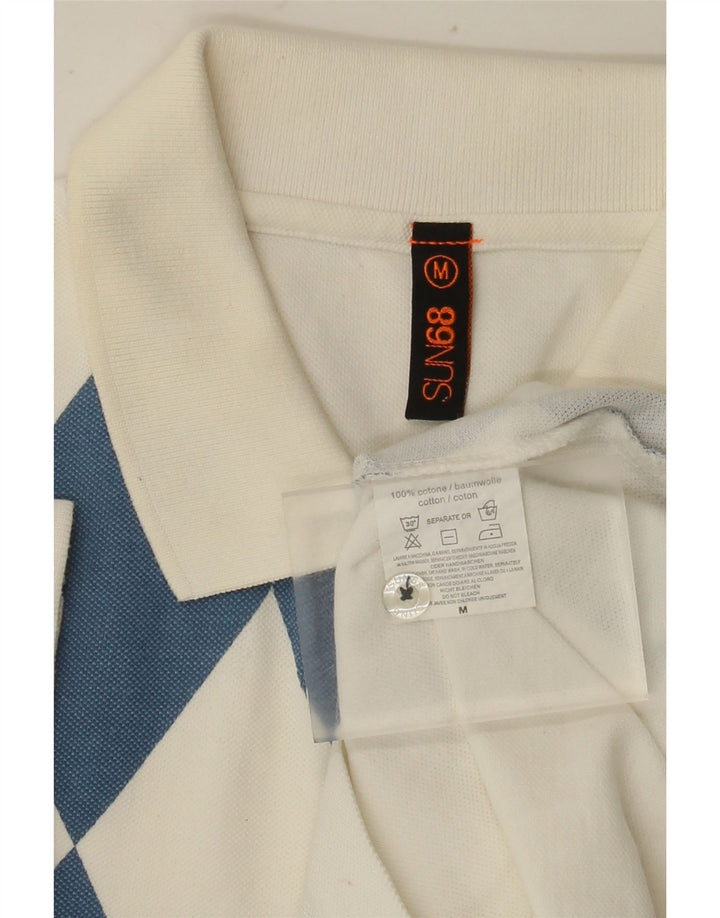 Sun68 Mens Polo Shirt Medium White Argyle/Diamond Cotton