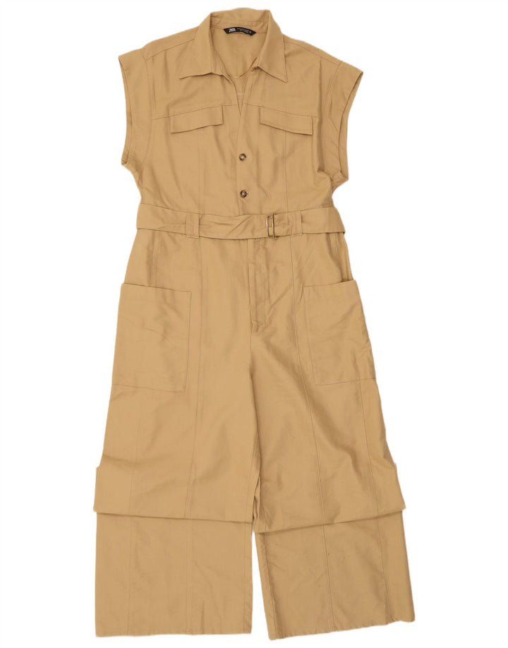 Zara Womens Sleeveless Jumpsuit UK 18 XL  Beige Lyocell