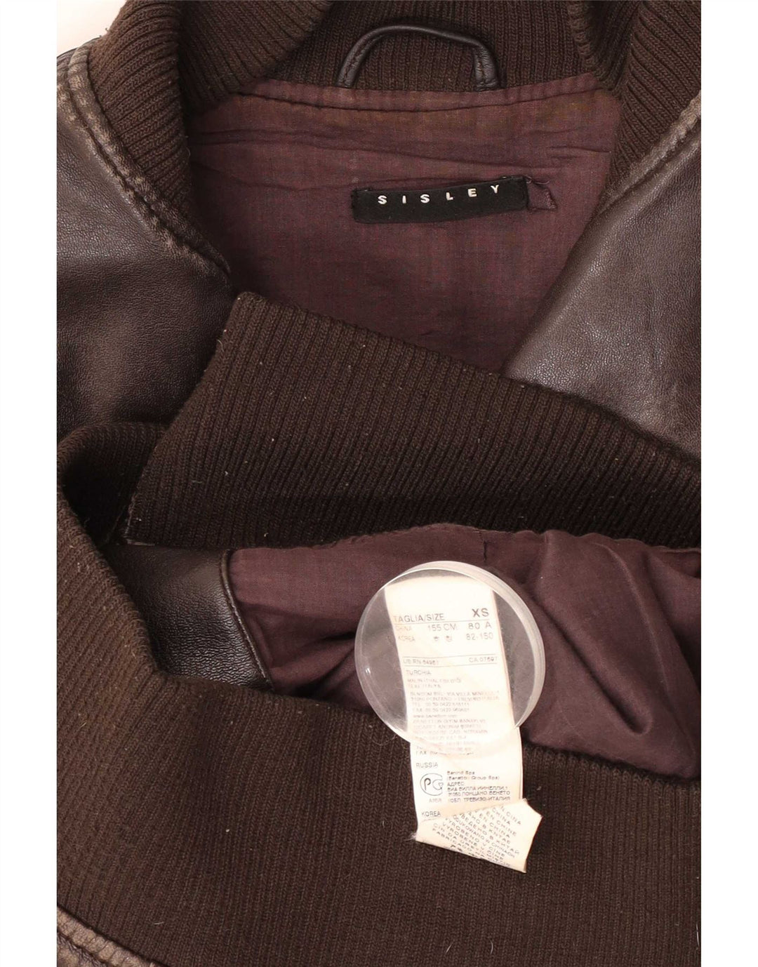 Sisley Womens Bomber Leather Jacket UK 6 XS Brown Leather