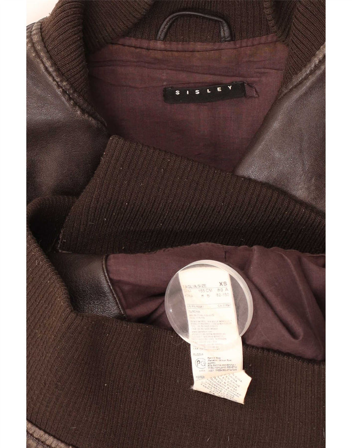 Sisley Womens Bomber Leather Jacket UK 6 XS Brown Leather