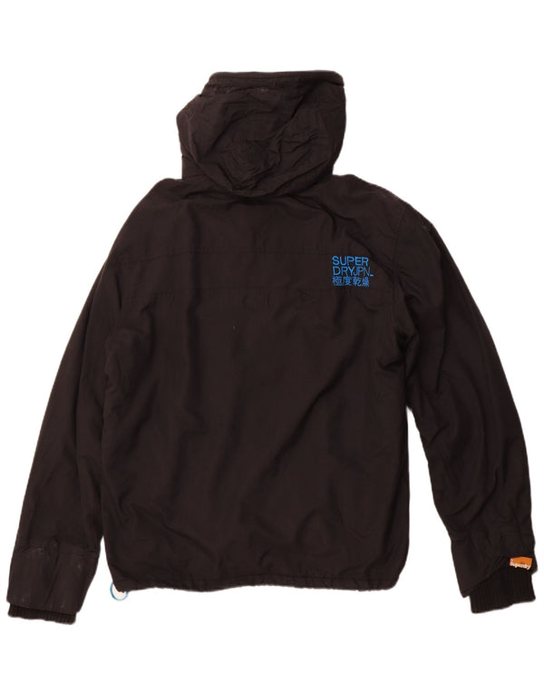 SUPERDRY Mens Windcheater Hooded Windbreaker Jacket UK 42 XL Black Nylon