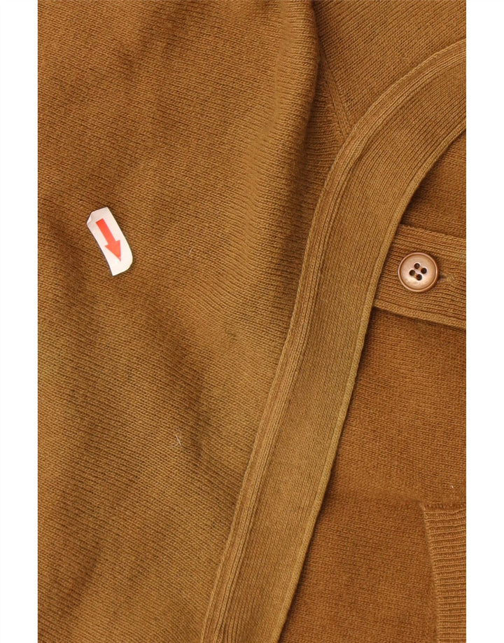 BENETTON Mens Cardigan Sweater IT 48 Medium Brown Lambswool