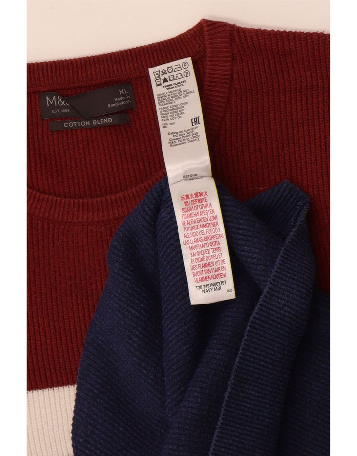 Marks & Spencer Mens Crew Neck Jumper Sweater XL Navy Blue Colourblock
