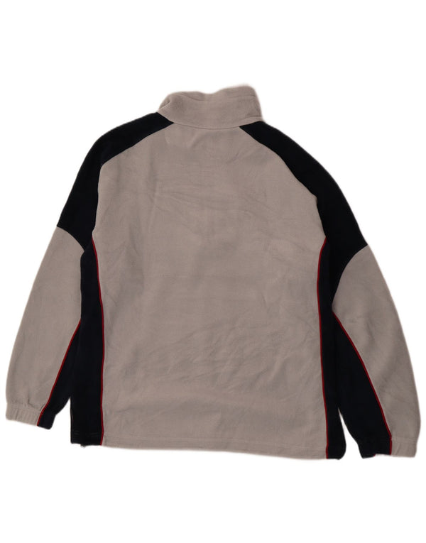 Vintage Mens Zip Neck Fleece Jumper XL Grey Colourblock Polyester