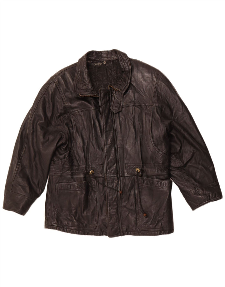 VINTAGE Mens Leather Jacket IT 50 Large Black Leather