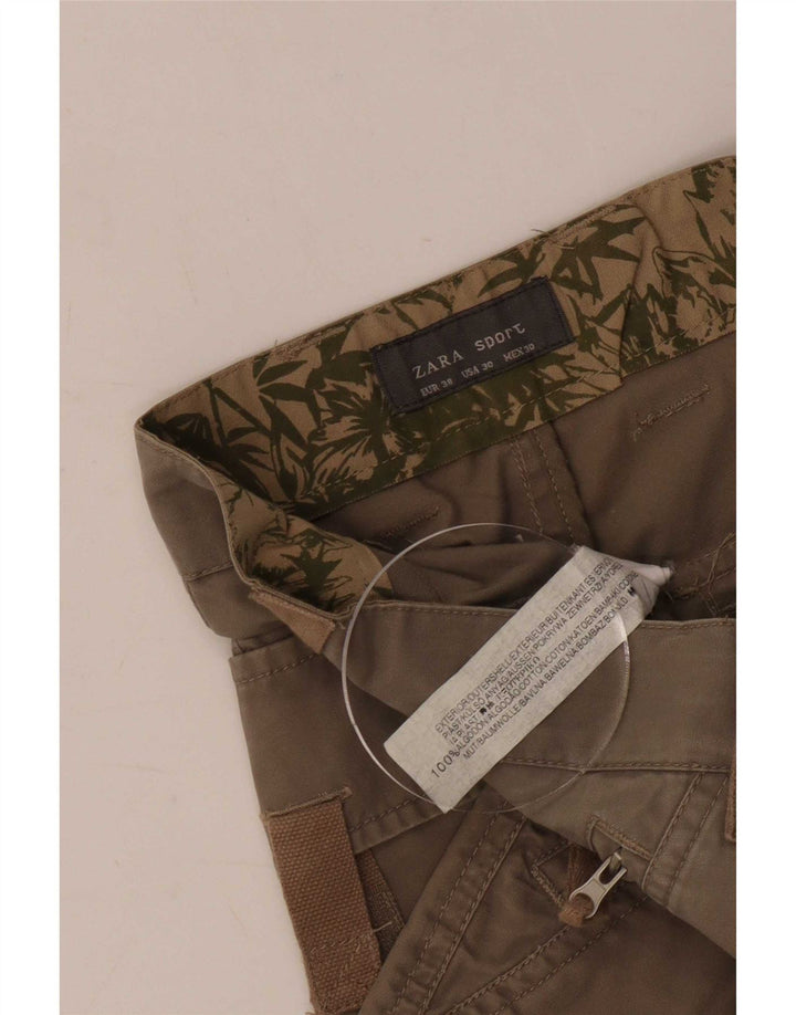 Zara Mens Cargo Shorts EU 38 Small W30 Khaki Cotton