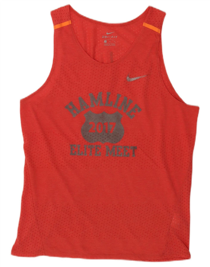 Nike Womens Dri Fit Graphic Vest Top UK 14 Medium Red Polyester Sports
