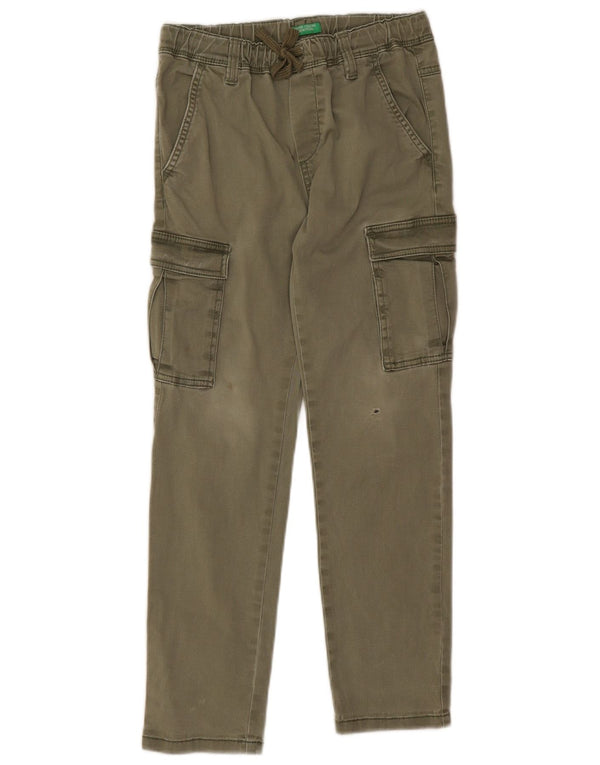 Benetton Boys Slim Cargo Trousers 8-9 Years Large W24 L23 Khaki Cotton