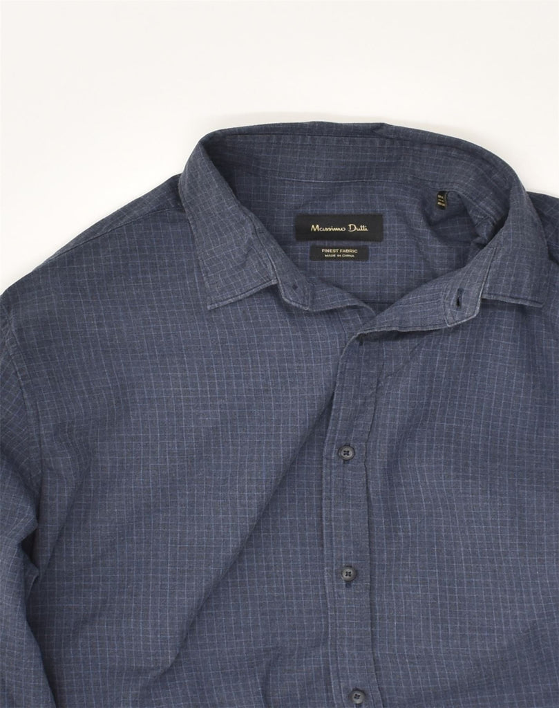 MASSIMO DUTTI Mens Slim Fit Shirt XL Navy Blue Check Cotton | Vintage Massimo Dutti | Thrift | Second-Hand Massimo Dutti | Used Clothing | Messina Hembry 