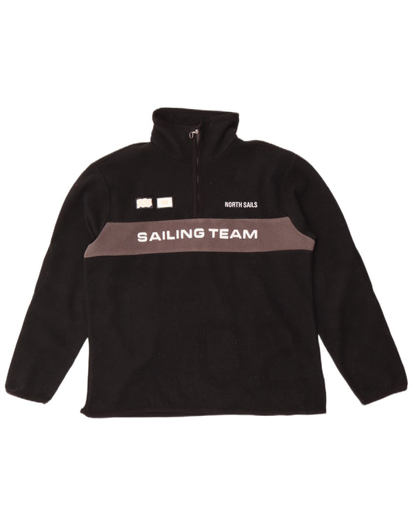 North Sails Mens Graphic Zip Neck Fleece Jumper Large Black Colourblock