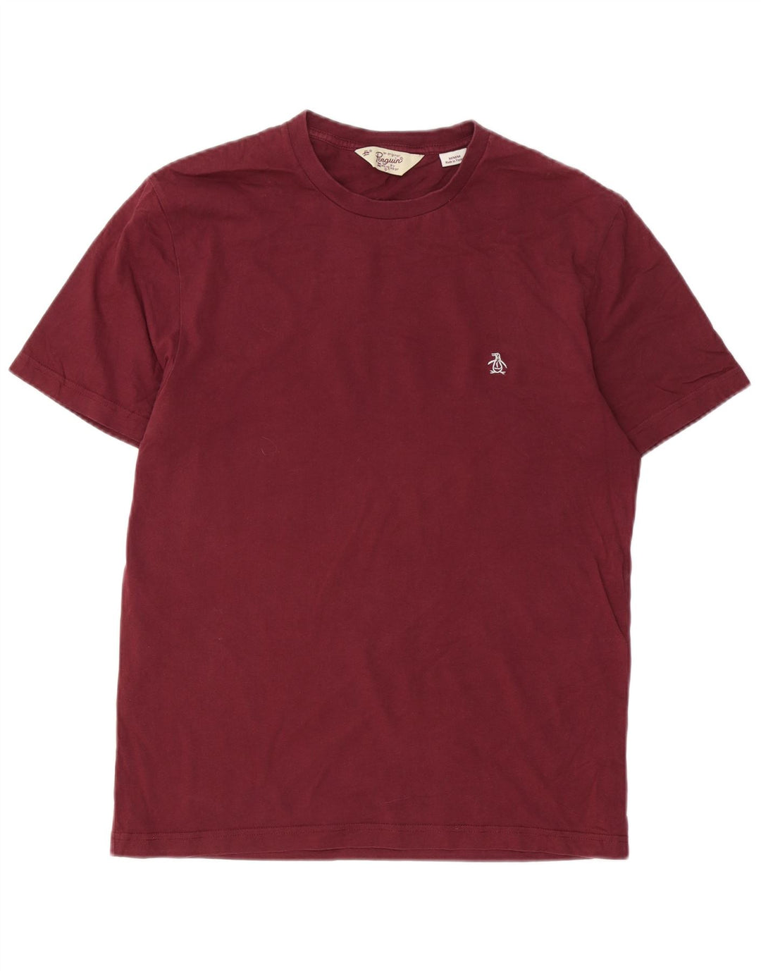 PENGUIN Mens T-Shirt Top Medium Burgundy Cotton