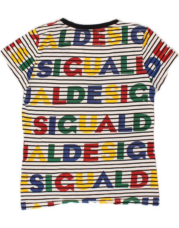 DESIGUAL Womens Graphic T-Shirt Top UK 14 Medium Multicoloured Striped