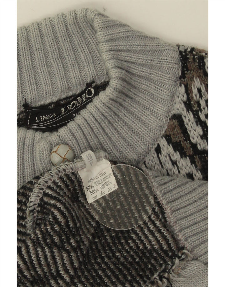 LINEA Mens Cardigan Sweater Large Grey Geometric Acrylic