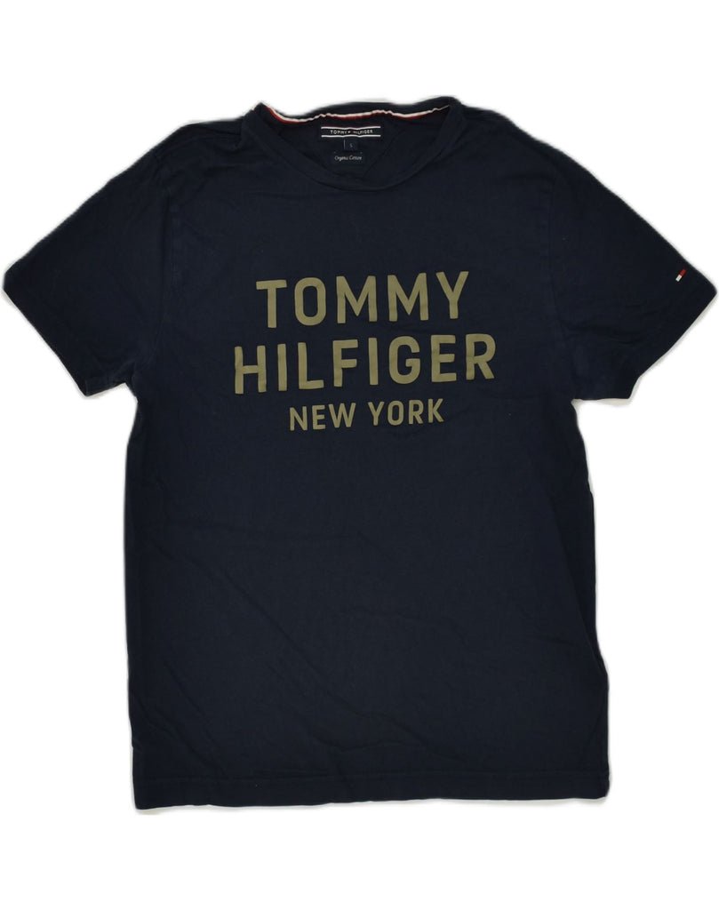 TOMMY HILFIGER Mens Graphic T-Shirt Top Small Navy Blue Cotton | Vintage Tommy Hilfiger | Thrift | Second-Hand Tommy Hilfiger | Used Clothing | Messina Hembry 