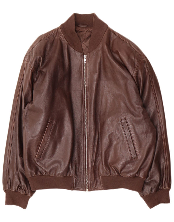 Vintage Mens Bomber Leather Jacket IT 48 Medium Brown Leather