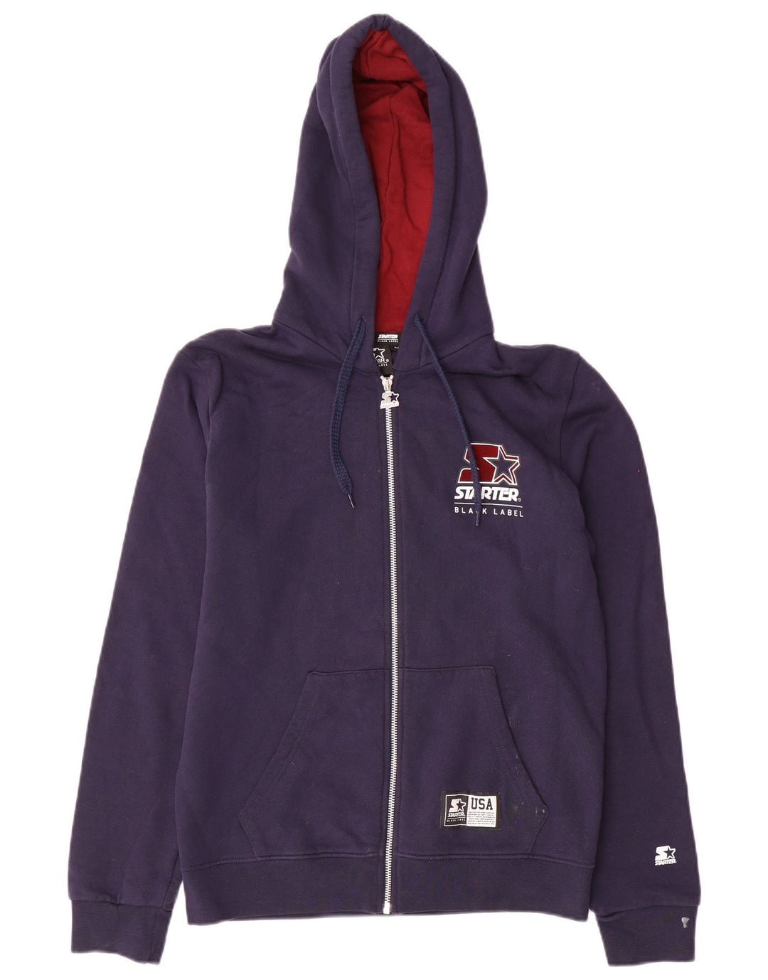 Starter Mens Zip Hoodie Sweater Medium Navy Blue Cotton