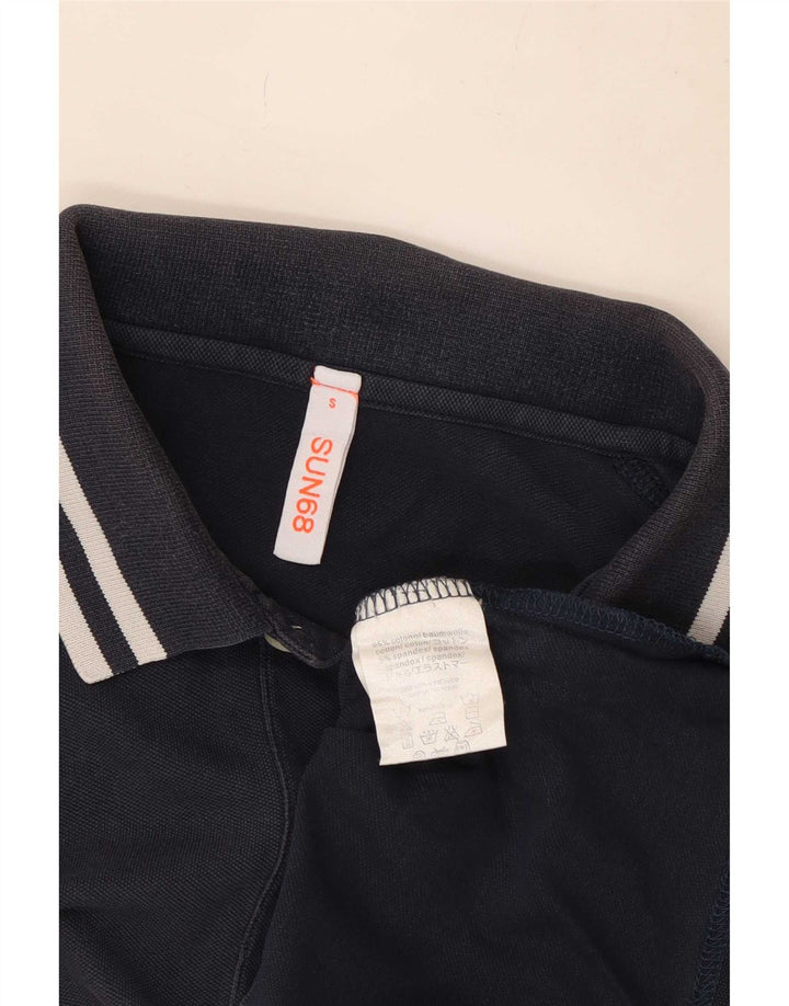 Sun68 Mens Polo Shirt Small Navy Blue Striped Cotton