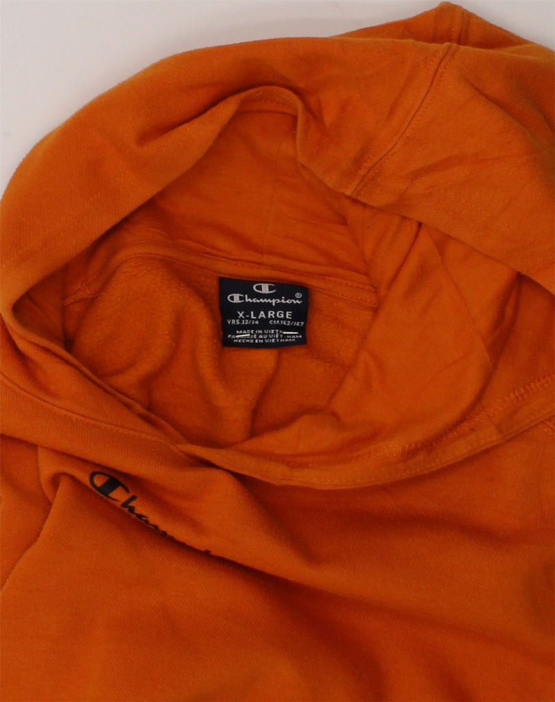 CHAMPION Boys Graphic Hoodie Jumper 13-14 Years XL Orange Cotton | Vintage Champion | Thrift | Second-Hand Champion | Used Clothing | Messina Hembry 