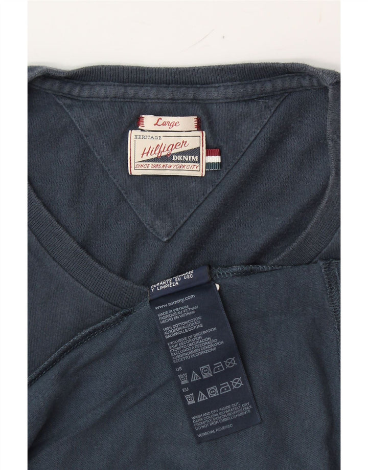 TOMMY HILFIGER Mens Graphic Top Long Sleeve Large Navy Blue Cotton Vintage Tommy Hilfiger and Second-Hand Tommy Hilfiger from Messina Hembry 