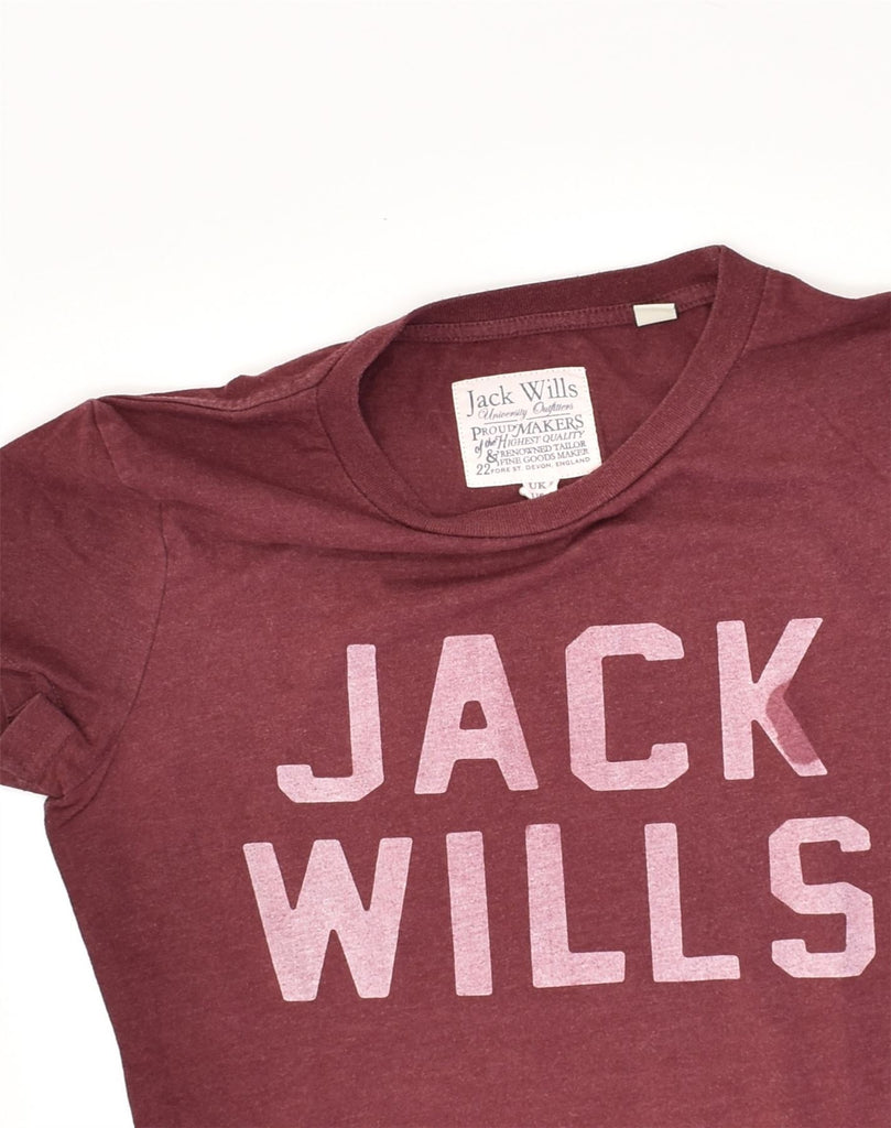 JACK WILLS Womens Graphic T-Shirt Top UK 8 Small  Maroon Cotton | Vintage Jack Wills | Thrift | Second-Hand Jack Wills | Used Clothing | Messina Hembry 