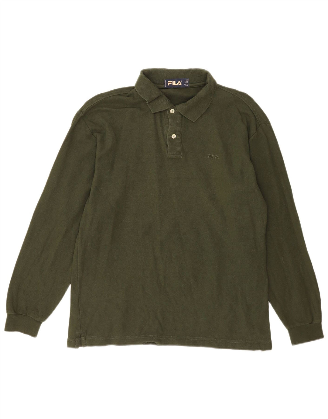 Fila Mens Long Sleeve Polo Shirt IT 50 Medium Green Cotton