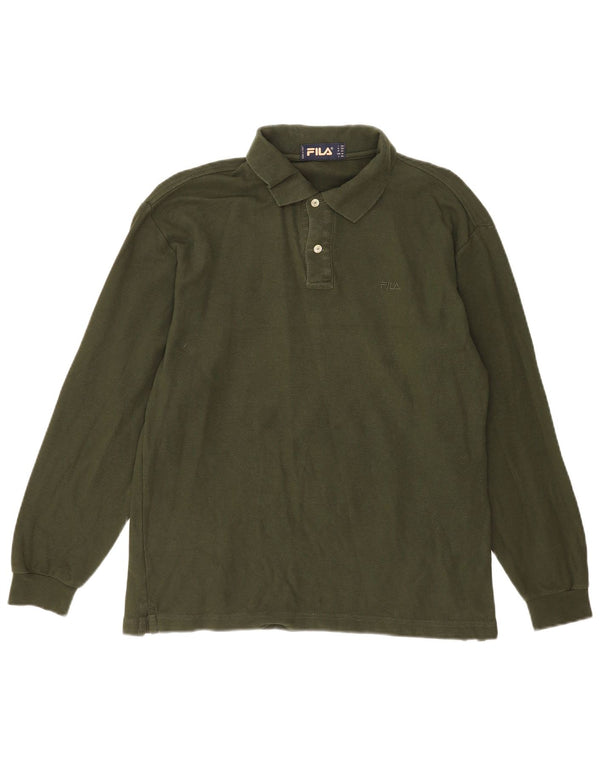 Fila Mens Long Sleeve Polo Shirt IT 50 Medium Green Cotton