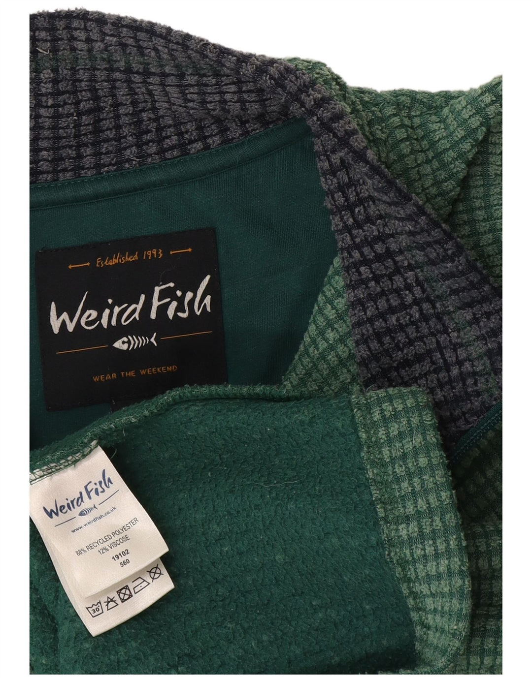 Weird Fish Mens Zip Neck Fleece Jumper XL Green Polyester