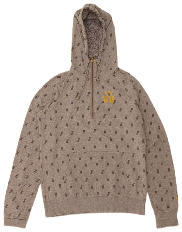 Nike Womens Graphic Zip Neck Hoodie Jumper US 12/14 Large Grey Spotted